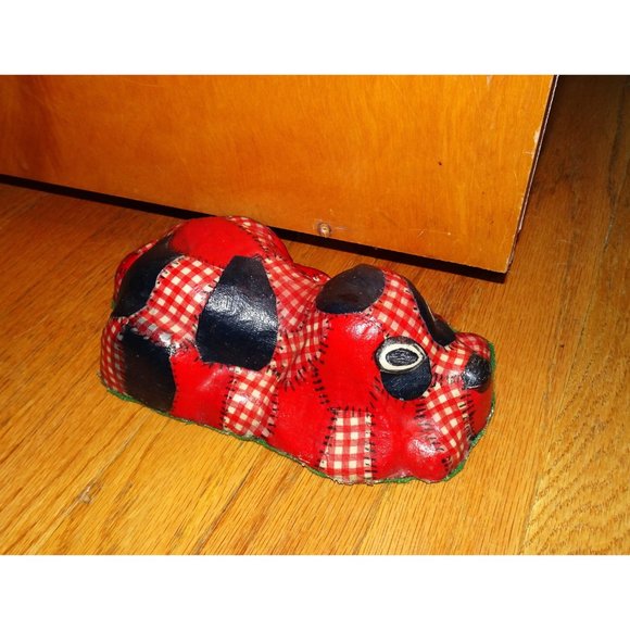 Vintage Red & Black Patchwork Dog Door Stopper decoupage - Picture 6 of 10